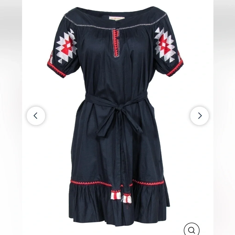 Tory Burch Alicia Embroidered Cotton Voile Boho embroidered Dress, size 10